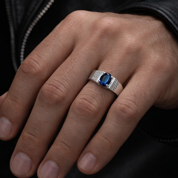 legant 925 Sterling Silver Oval Blue Sapphire Ring