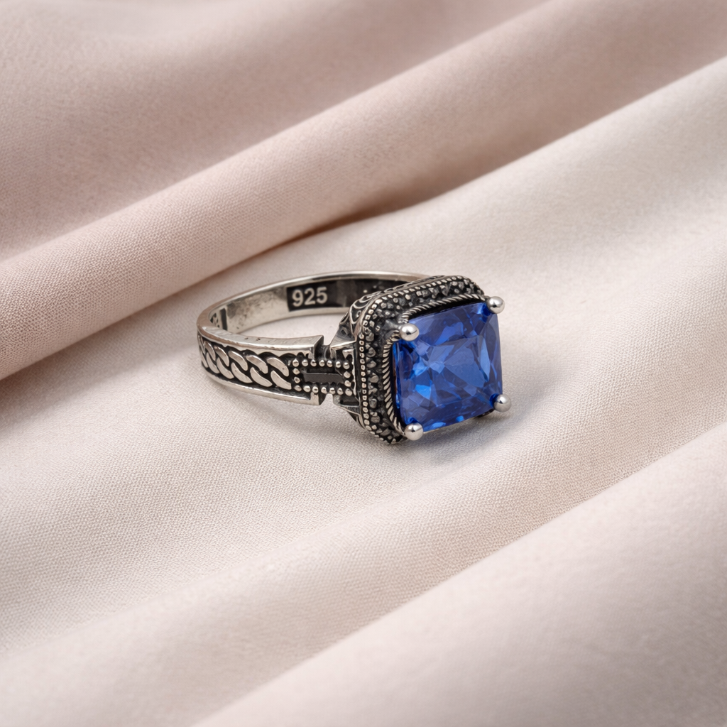 Cushion Cut 925 Sterling Silver Vintage Braided Ring