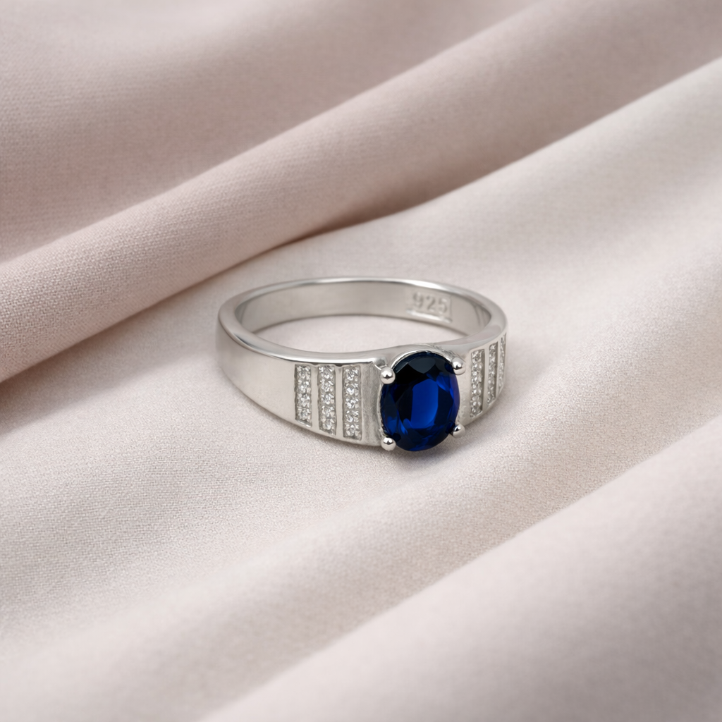 legant 925 Sterling Silver Oval Blue Sapphire Ring
