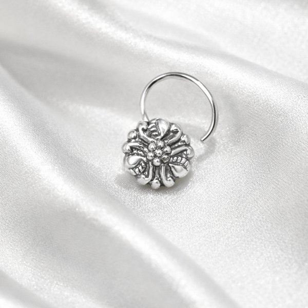 Vintage Oxidized Silver Floral Nose Pin - Balaji Jewellers