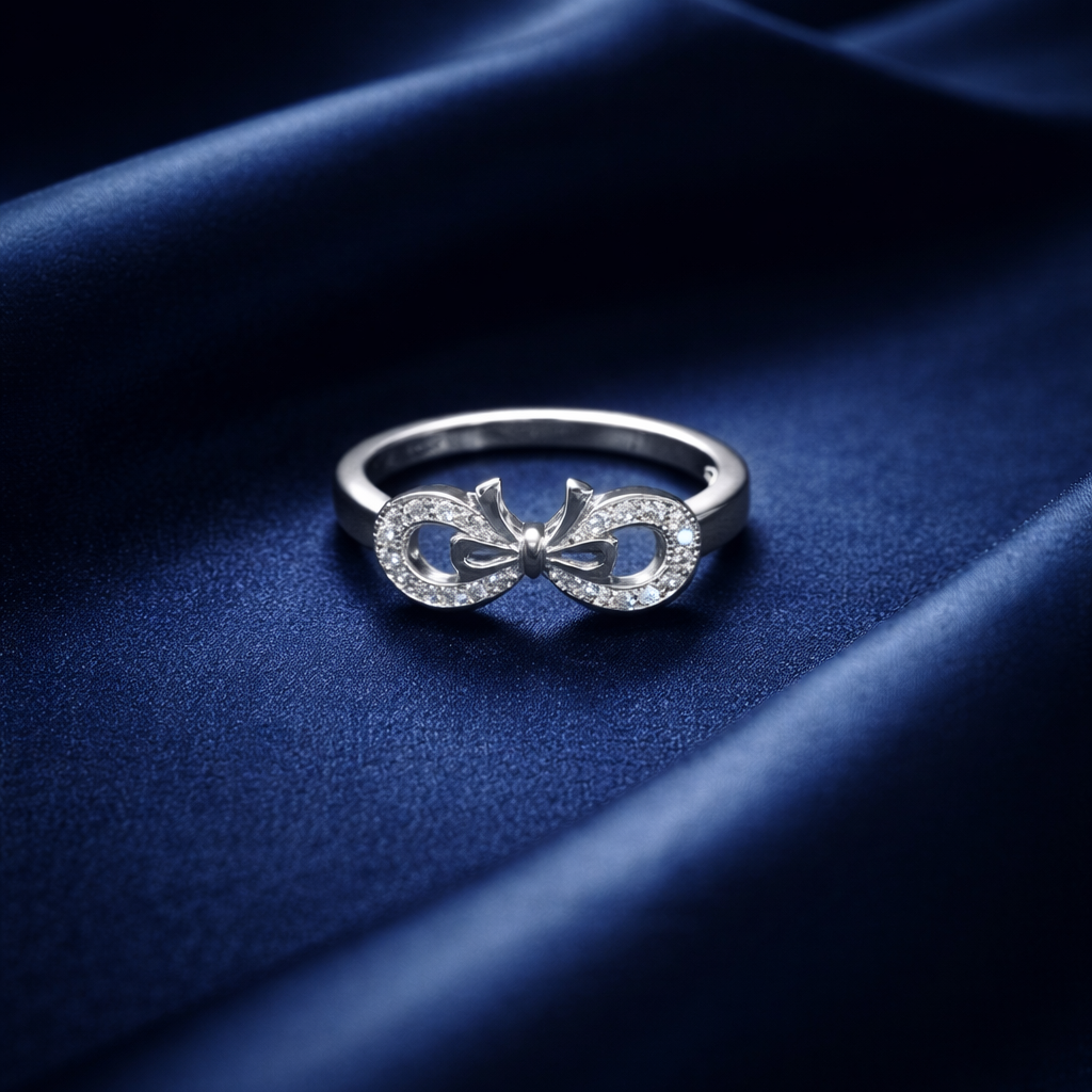Elegant Silver Bow Knot Infinity Ring