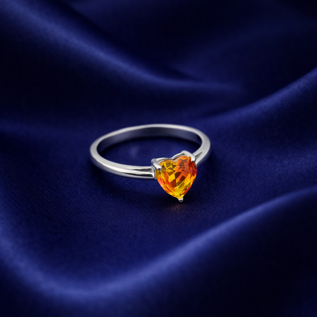 Elegant Heart-Cut Sunstone Silver Promise Ring