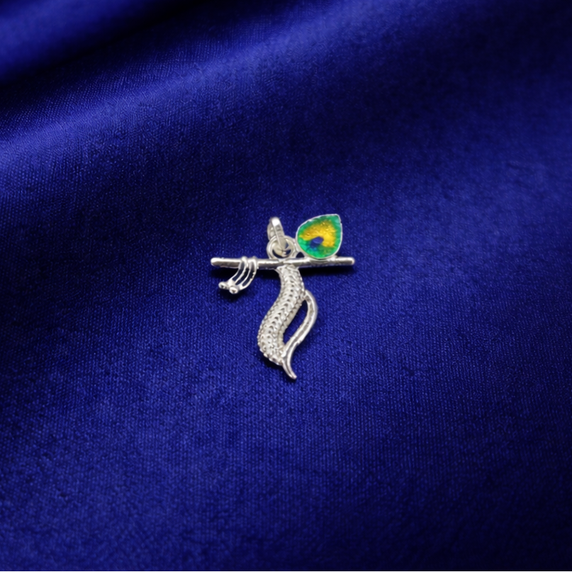 Lord Krishna Inspired Silver Bansuri Pendant