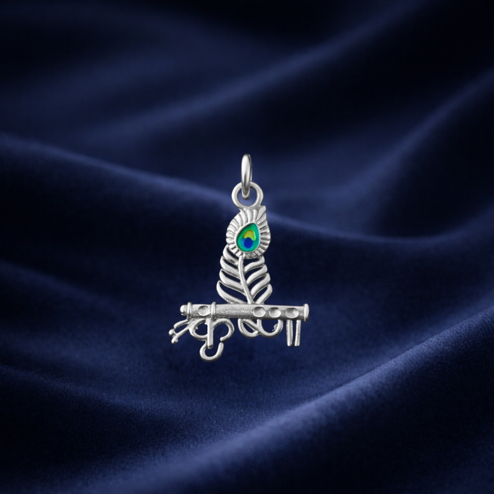 Sterling Silver Krishna Flute Peacock Pendant