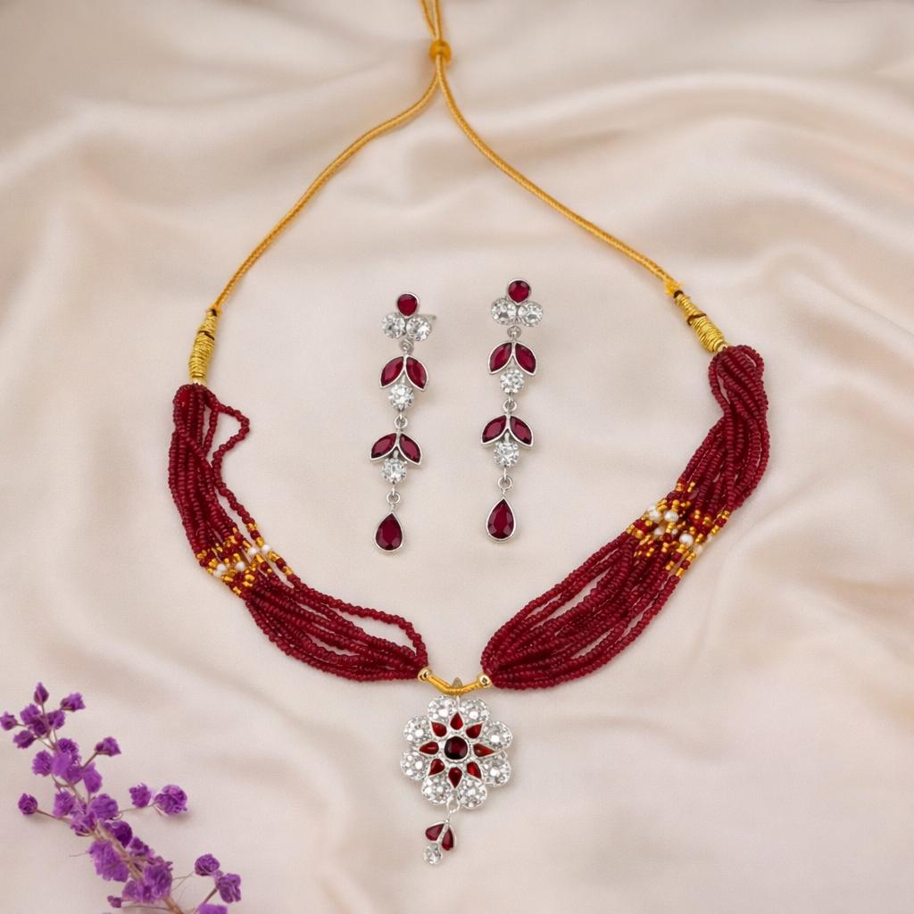 Elegant Floral Crystal and Bead Jewellery Set
