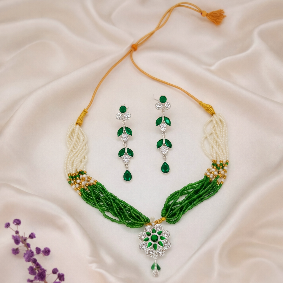 legant Maroon Pearl Floral Pendant Necklace