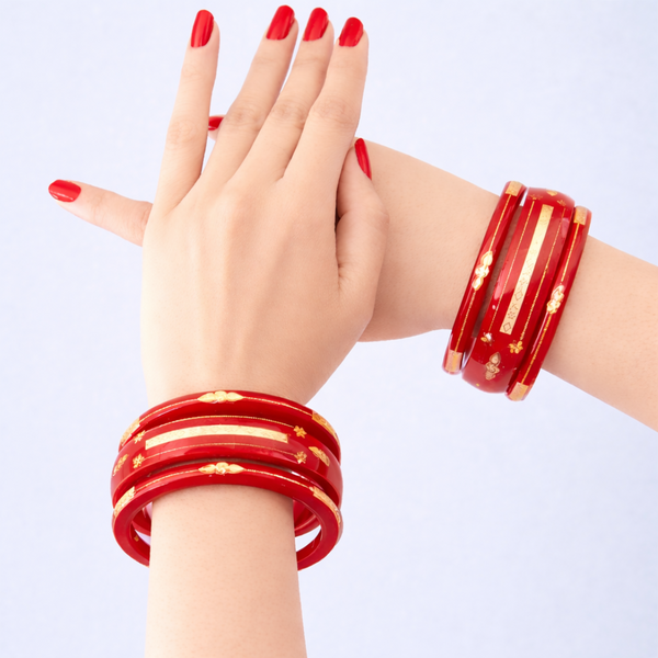 Exquisite Red Intricate Gold Work Bangle Set