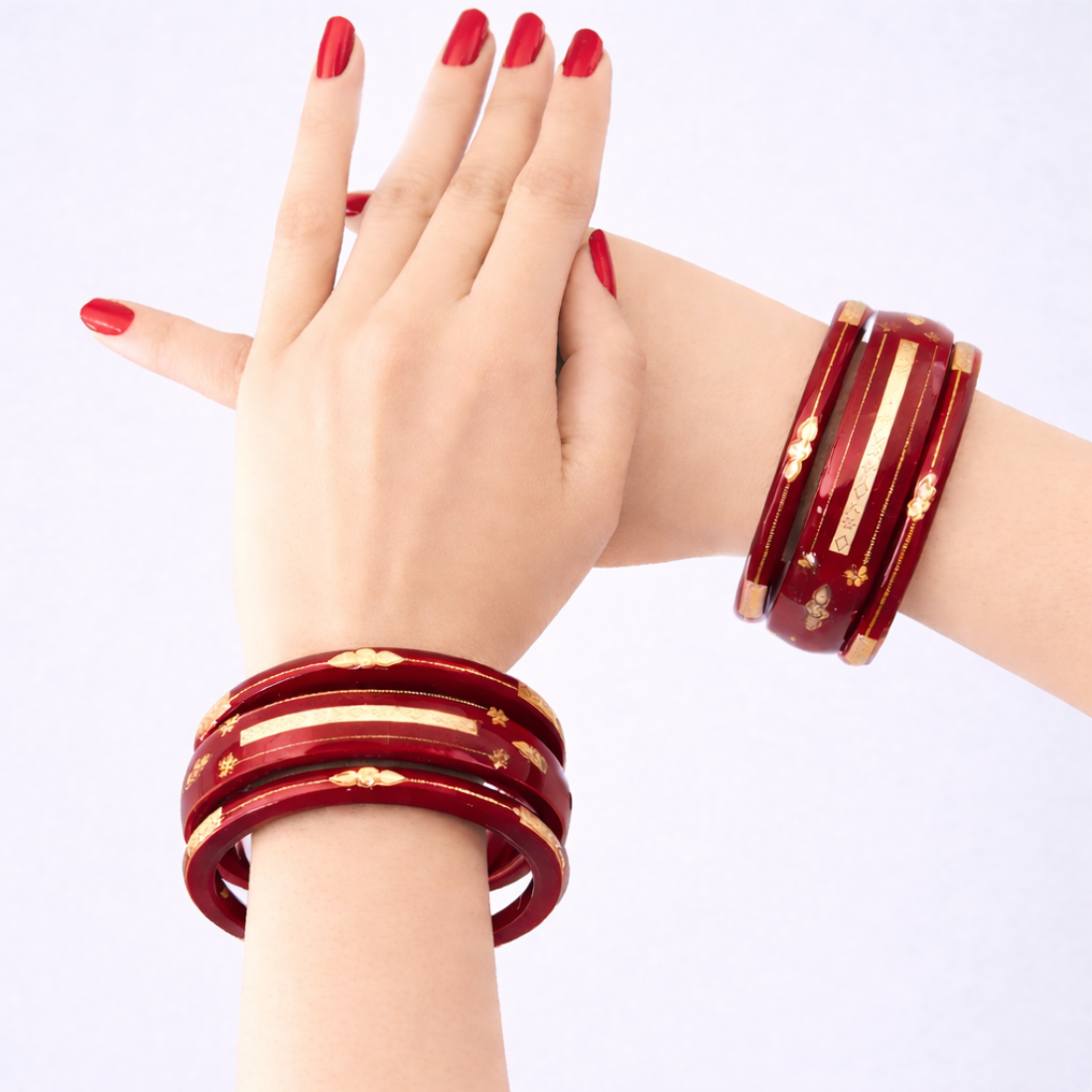 Elegant Maroon Gold Embellishments Bangle Set