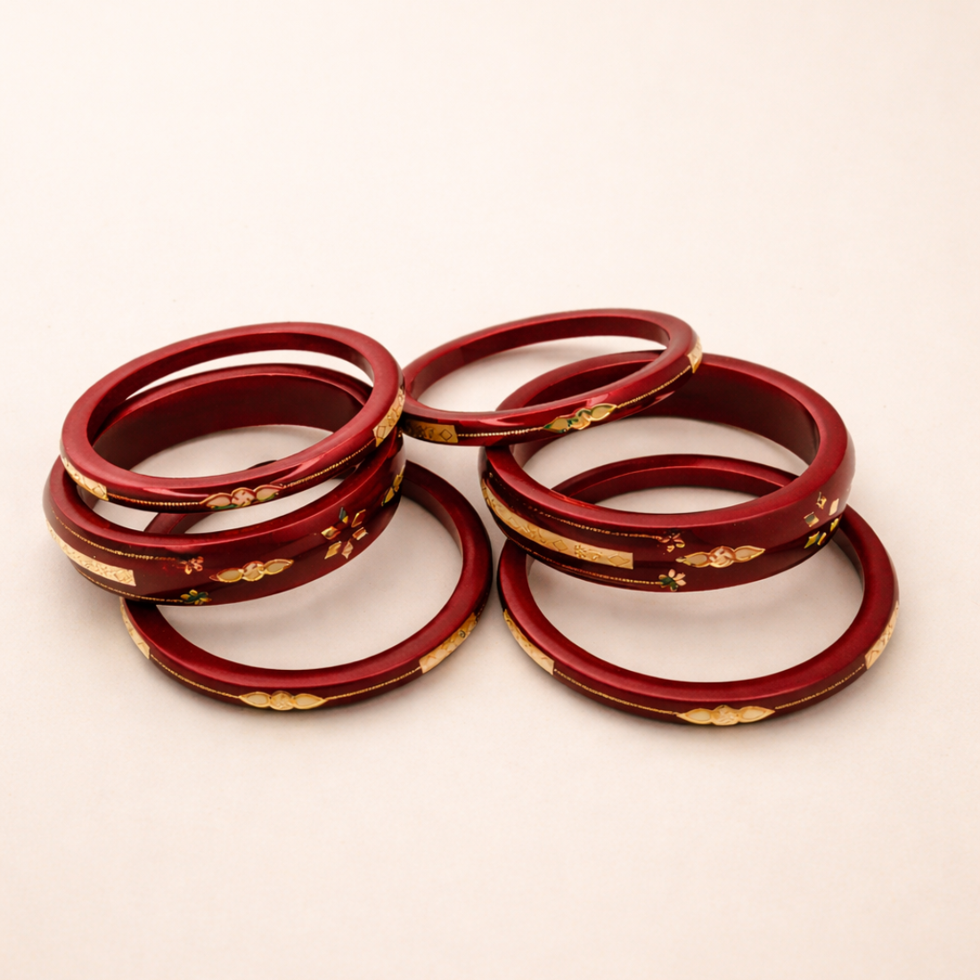 Elegant Maroon Gold Embellishments Bangle Set