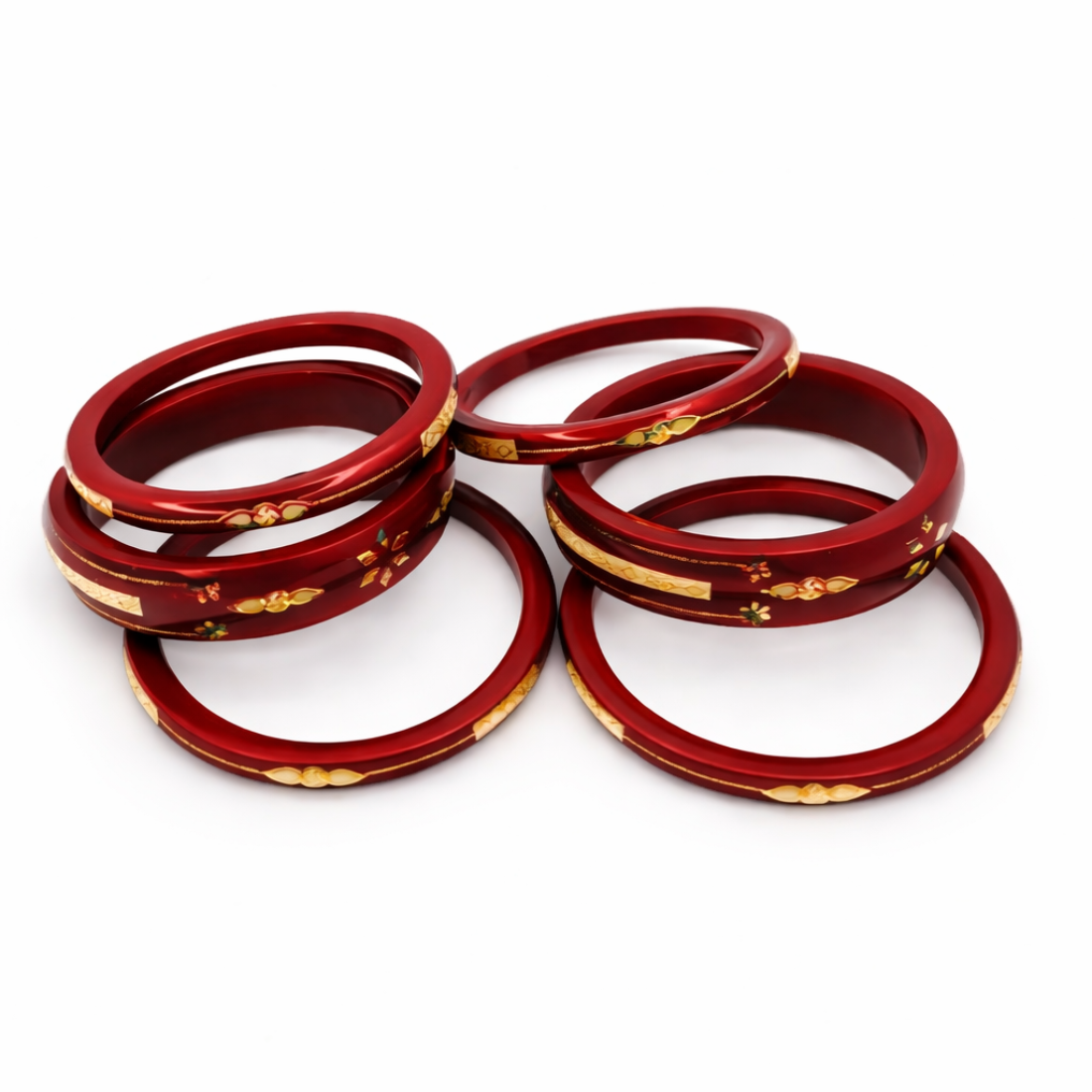 Elegant Maroon Gold Embellishments Bangle Set