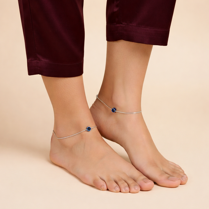 Delicate Anklet with Single Evil Eye Charm