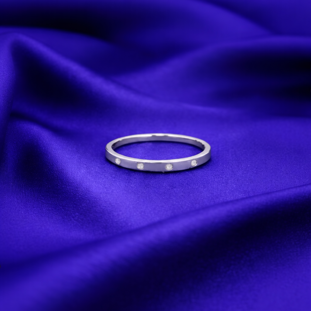 Elegant Silver Minimalist Stacking Ring with Brilliant Accents