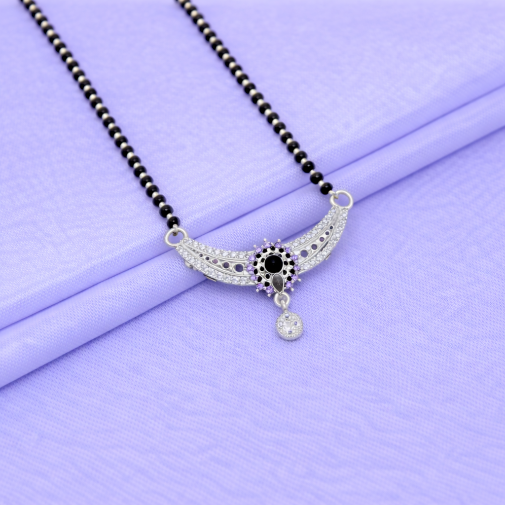 Elegant Silver Floral Mangalsutra with Purple Accents