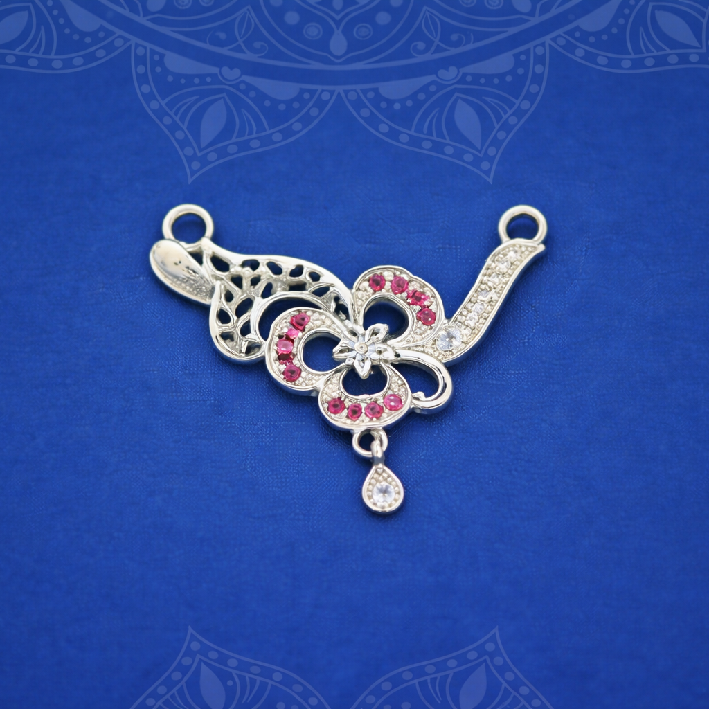 Floral Elegance Silver Mangalsutra with Pink Accents