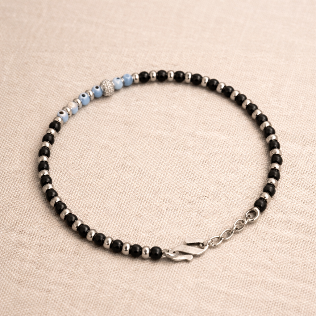 Elegant Evil Eye Beaded Silver Bracelet for Protection