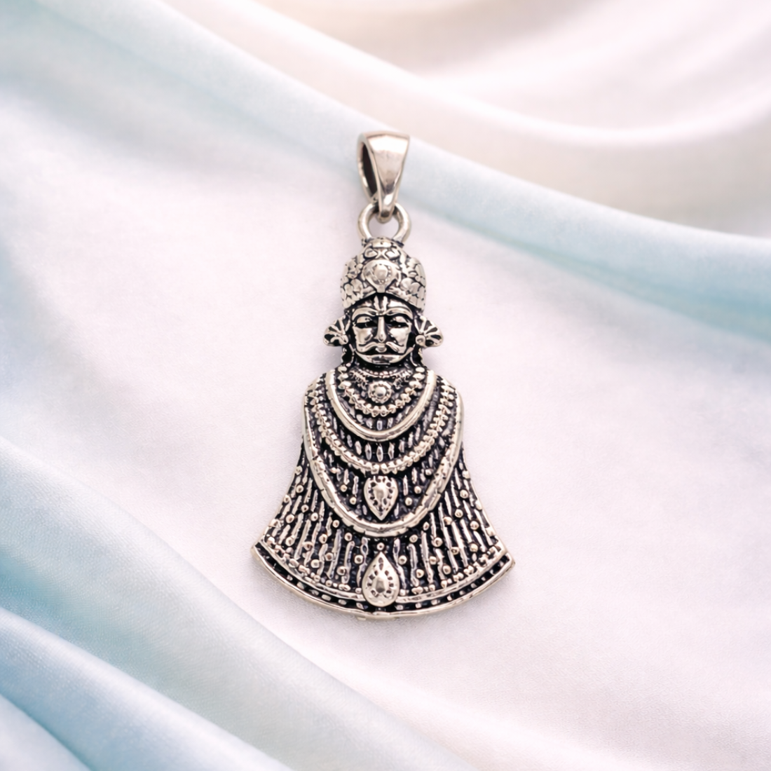 Handcrafted Oxidized Silver Khatu Shyam Pendant