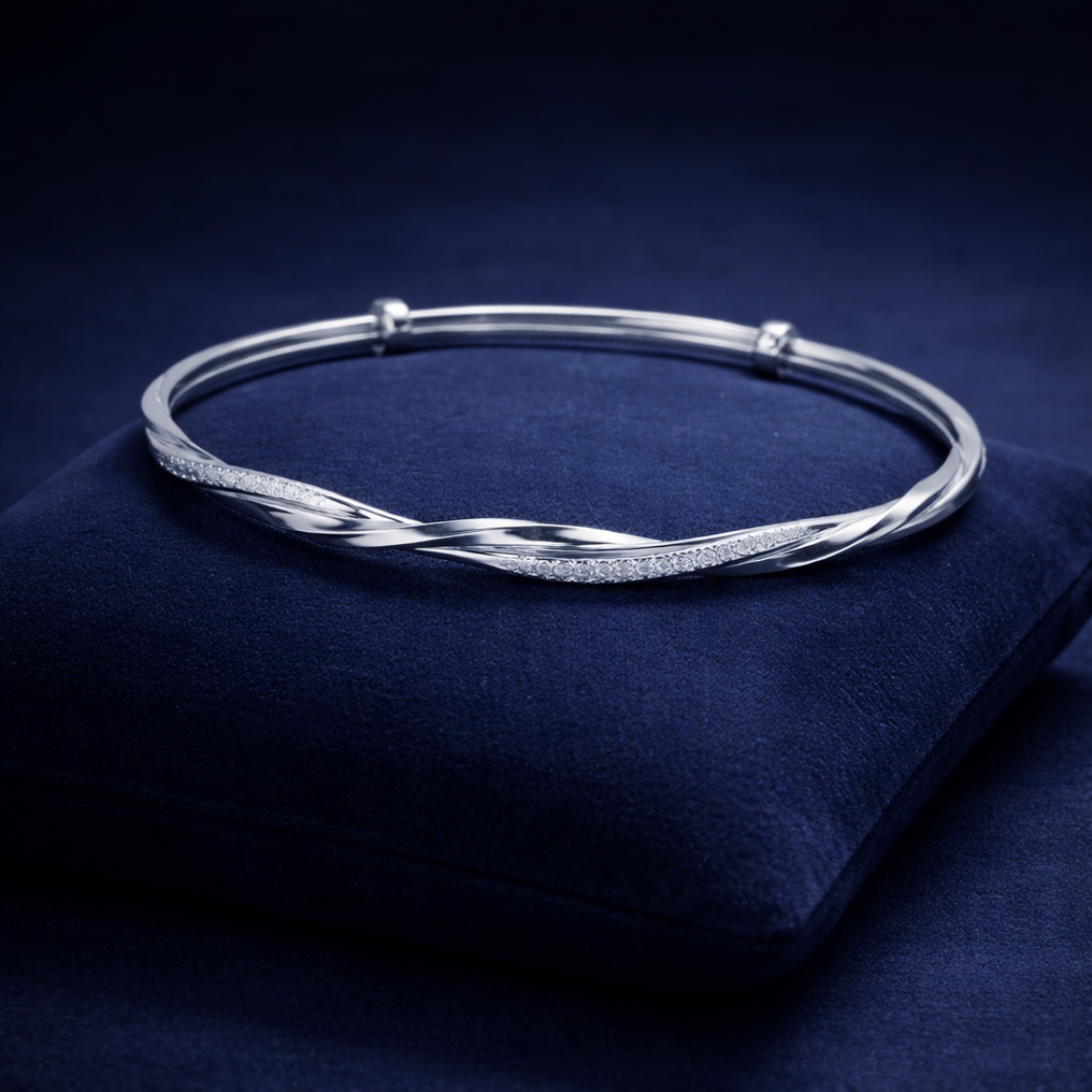 Twisted Pave Silver Infinity Bangle Bracelet