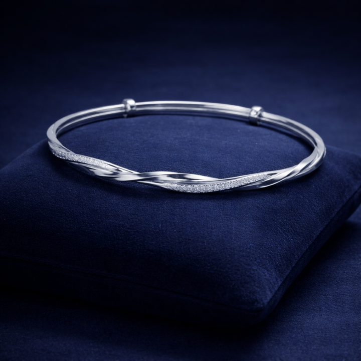 Twisted Pave Silver Infinity Bangle Bracelet