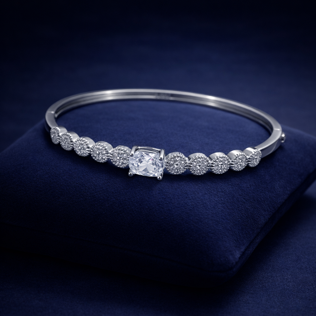 Elegant Silver Crystal Beaded Bangle Bracelet