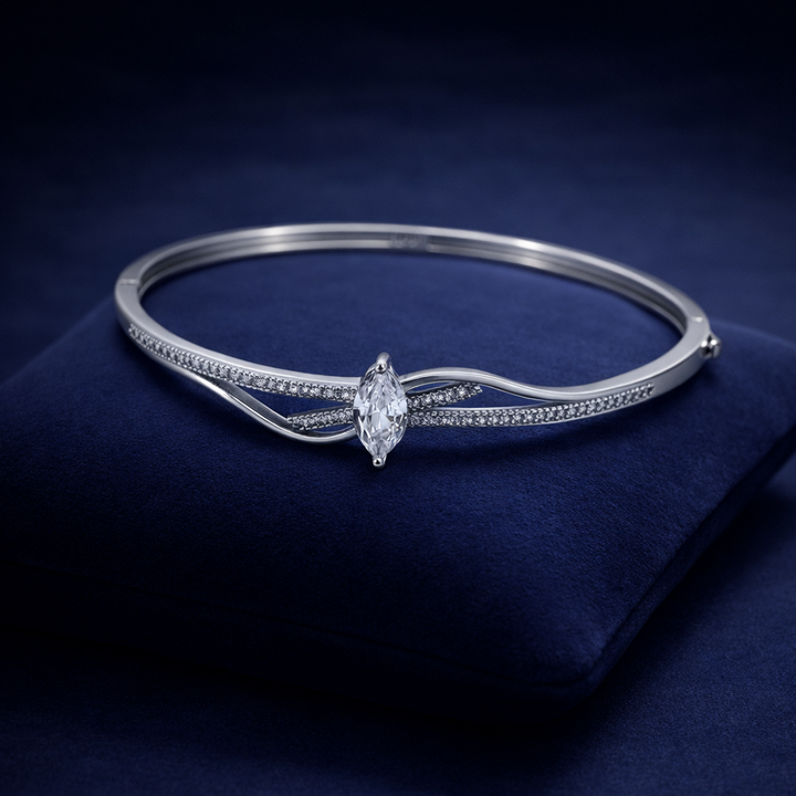 Elegant Marquise Cut Silver Crystal Bangle