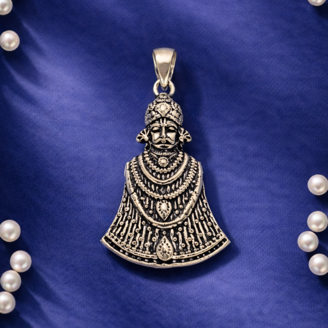 Handcrafted Oxidized Silver Khatu Shyam Pendant
