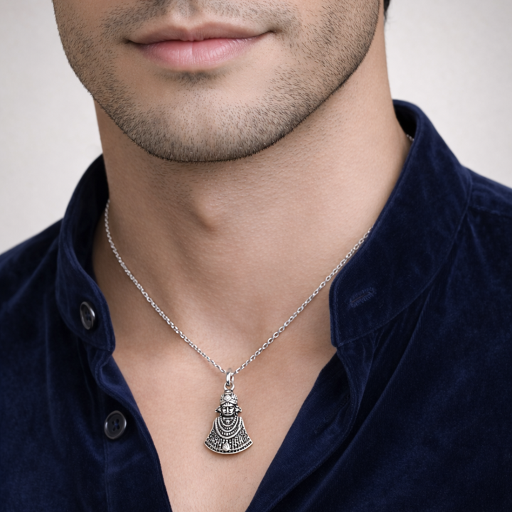 Handcrafted Oxidized Silver Khatu Shyam Pendant