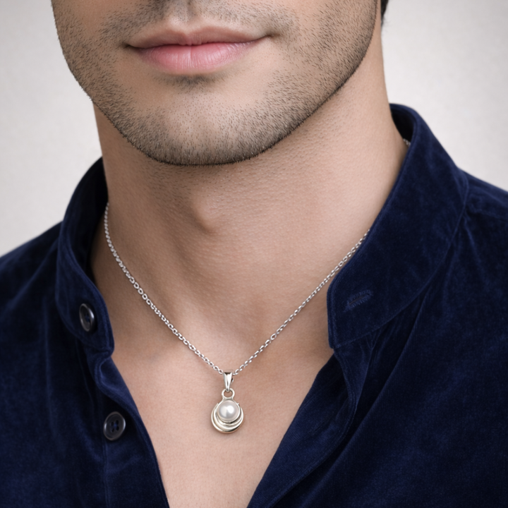 Elegant Moon Pearl Silver Pendant Charm