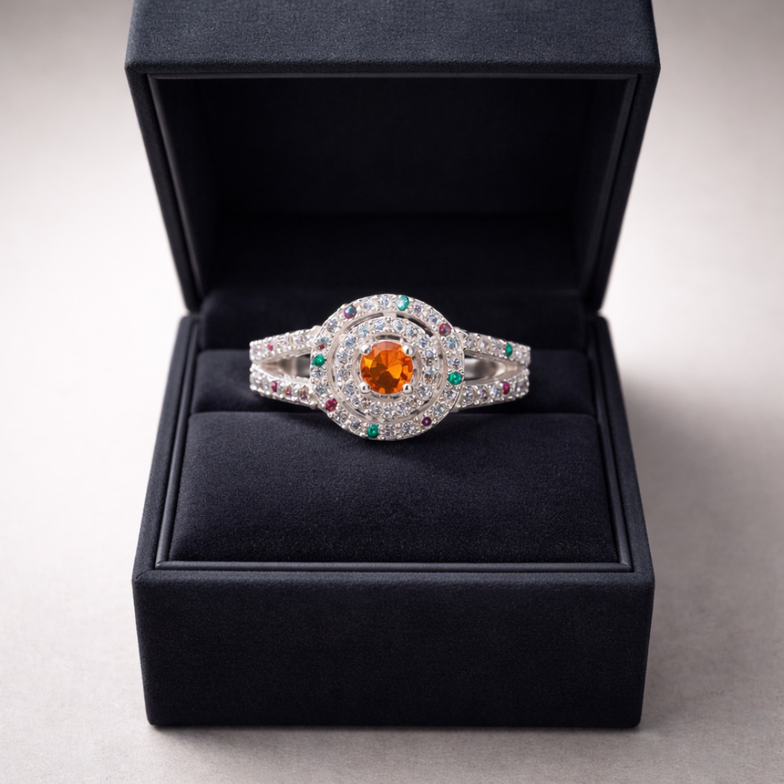 Celestial Multi-Gemstone Halo Silver Ring