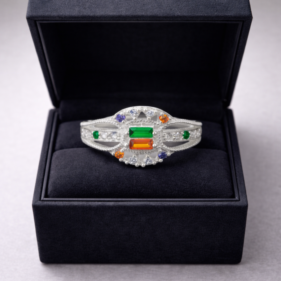 Multi-Stone Sterling Silver Geometric Ring