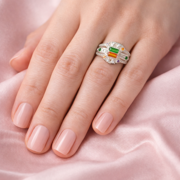 Multi-Stone Sterling Silver Geometric Ring