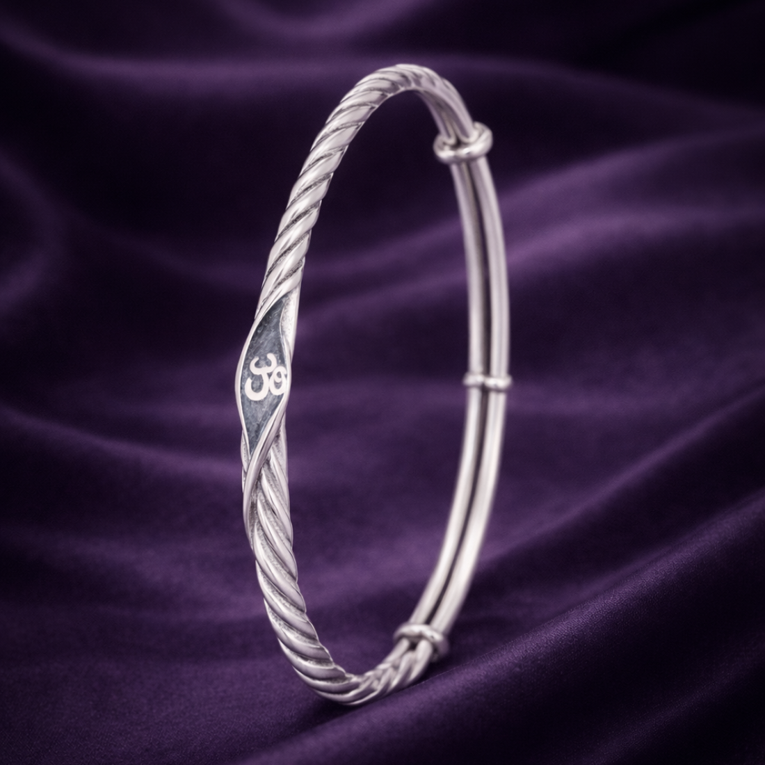Sterling Silver Twisted Rope Om Bangle