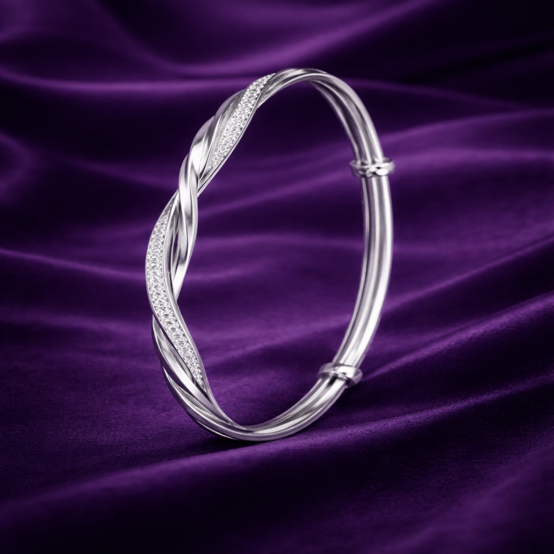 Twisted Pave Silver Infinity Bangle Bracelet