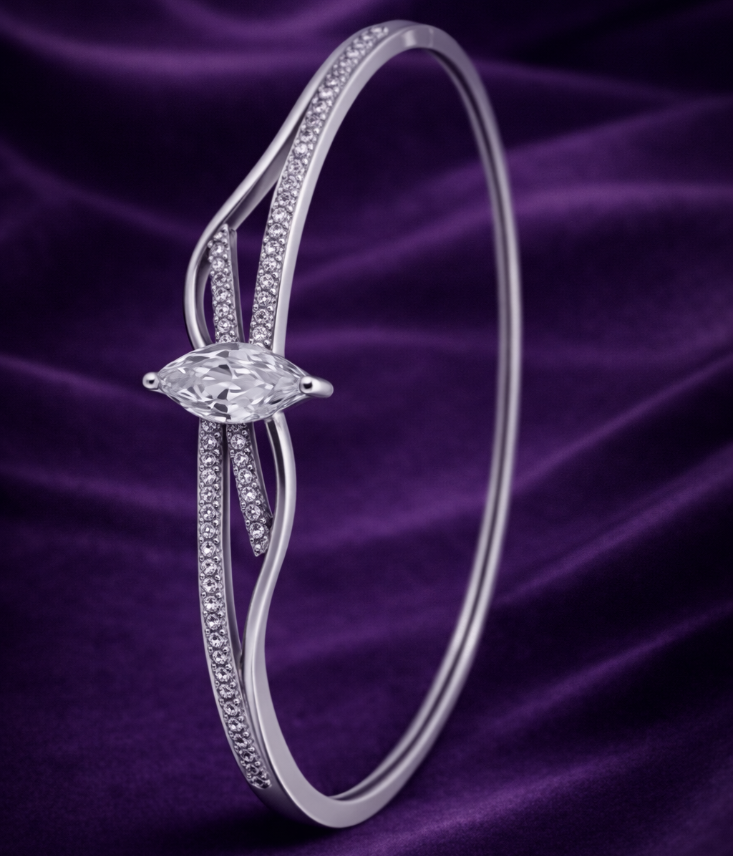 Elegant Marquise Cut Silver Crystal Bangle