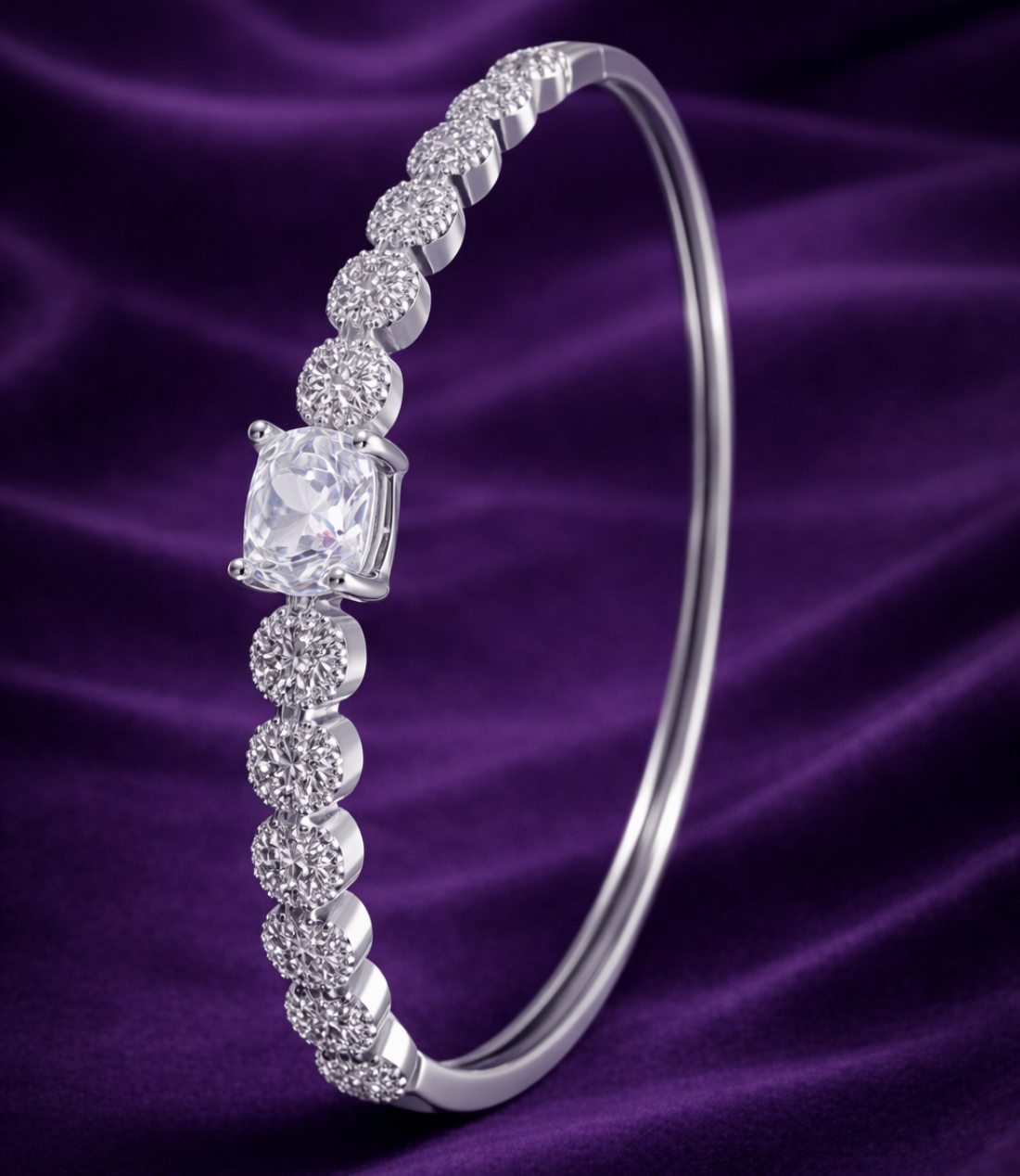 Elegant Silver Crystal Beaded Bangle Bracelet