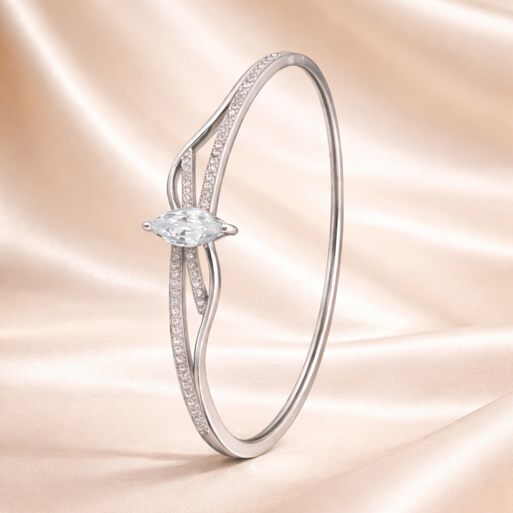 Elegant Marquise Cut Silver Crystal Bangle
