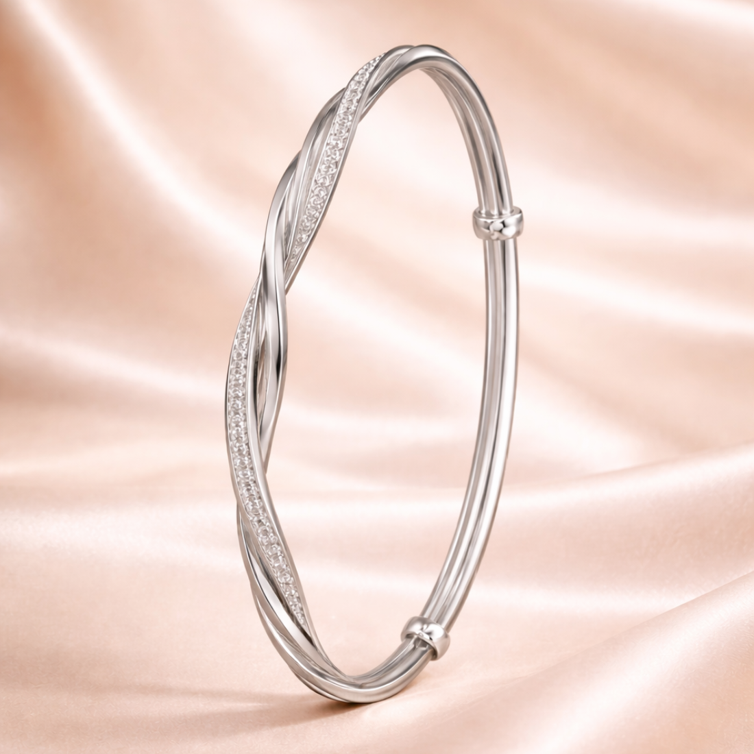 Twisted Pave Silver Infinity Bangle Bracelet