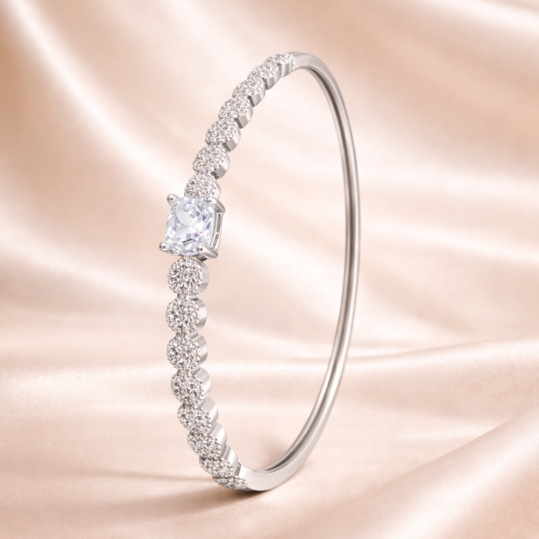 Elegant Silver Crystal Beaded Bangle Bracelet