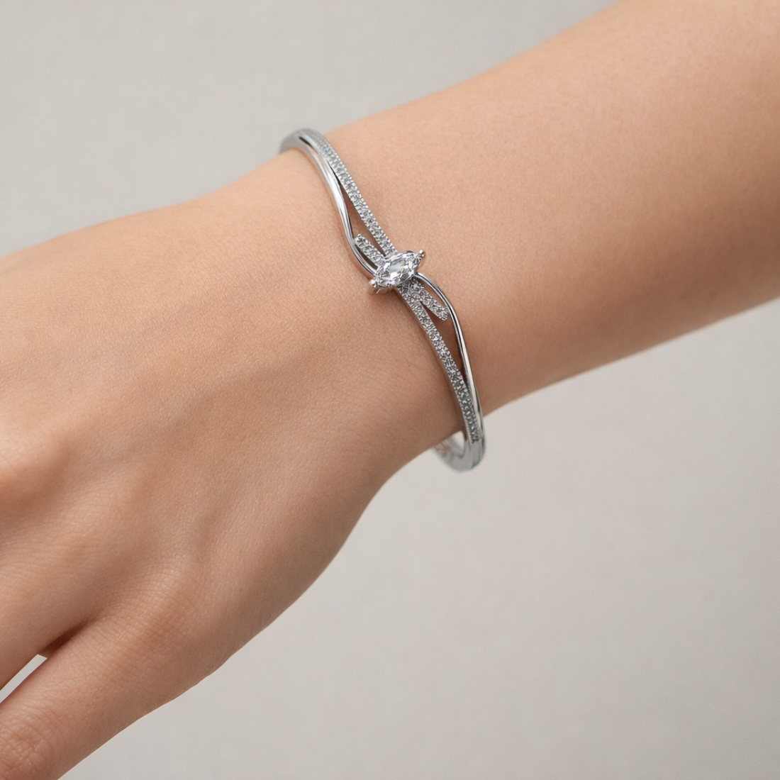 Elegant Marquise Cut Silver Crystal Bangle