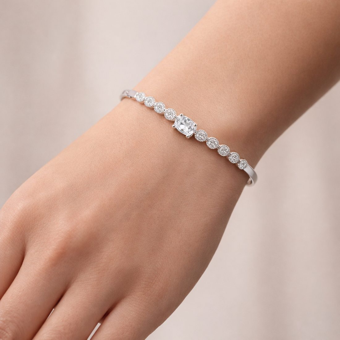 Elegant Silver Crystal Beaded Bangle Bracelet