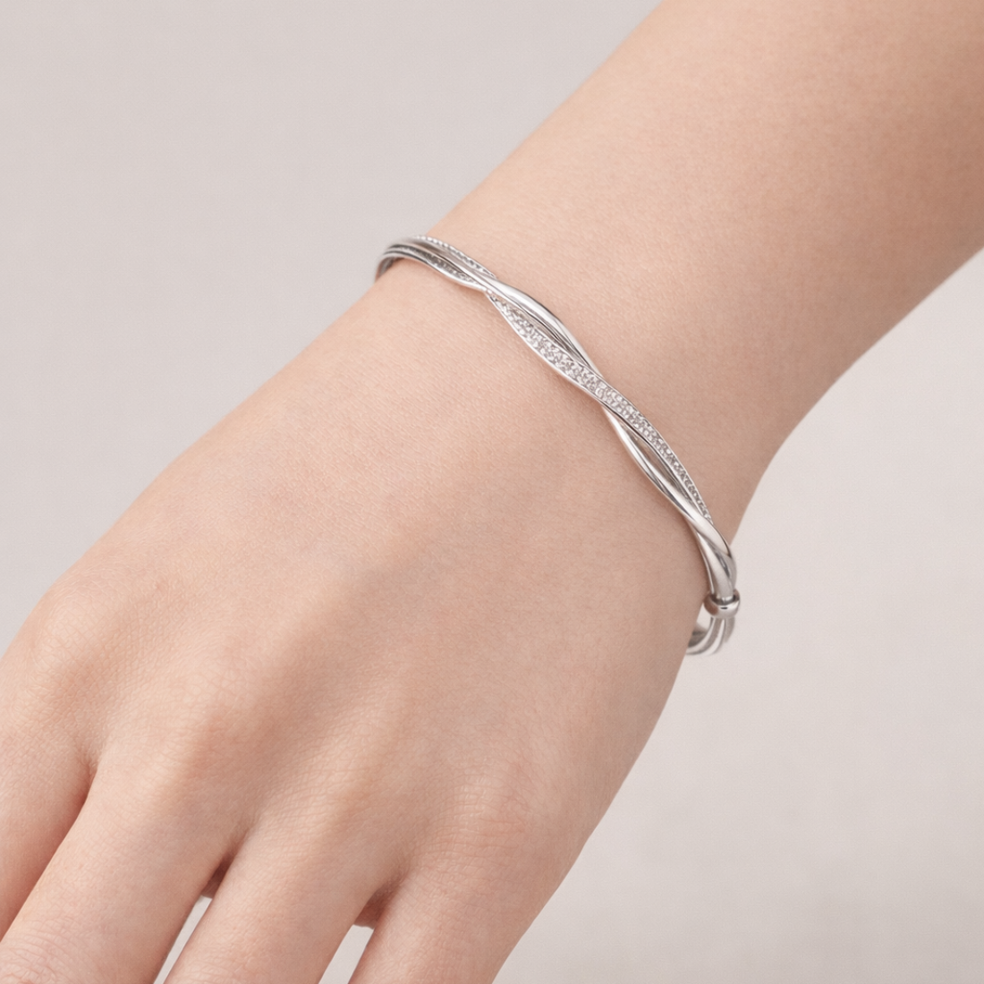 Twisted Pave Silver Infinity Bangle Bracelet