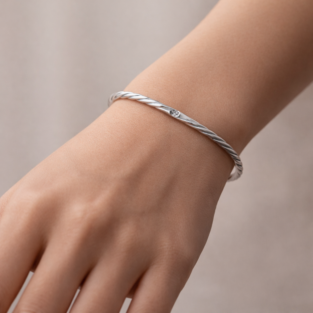 Sterling Silver Twisted Rope Om Bangle