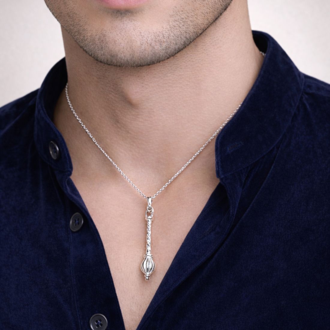 Handcrafted Silver Hanuman Gadda Pendant