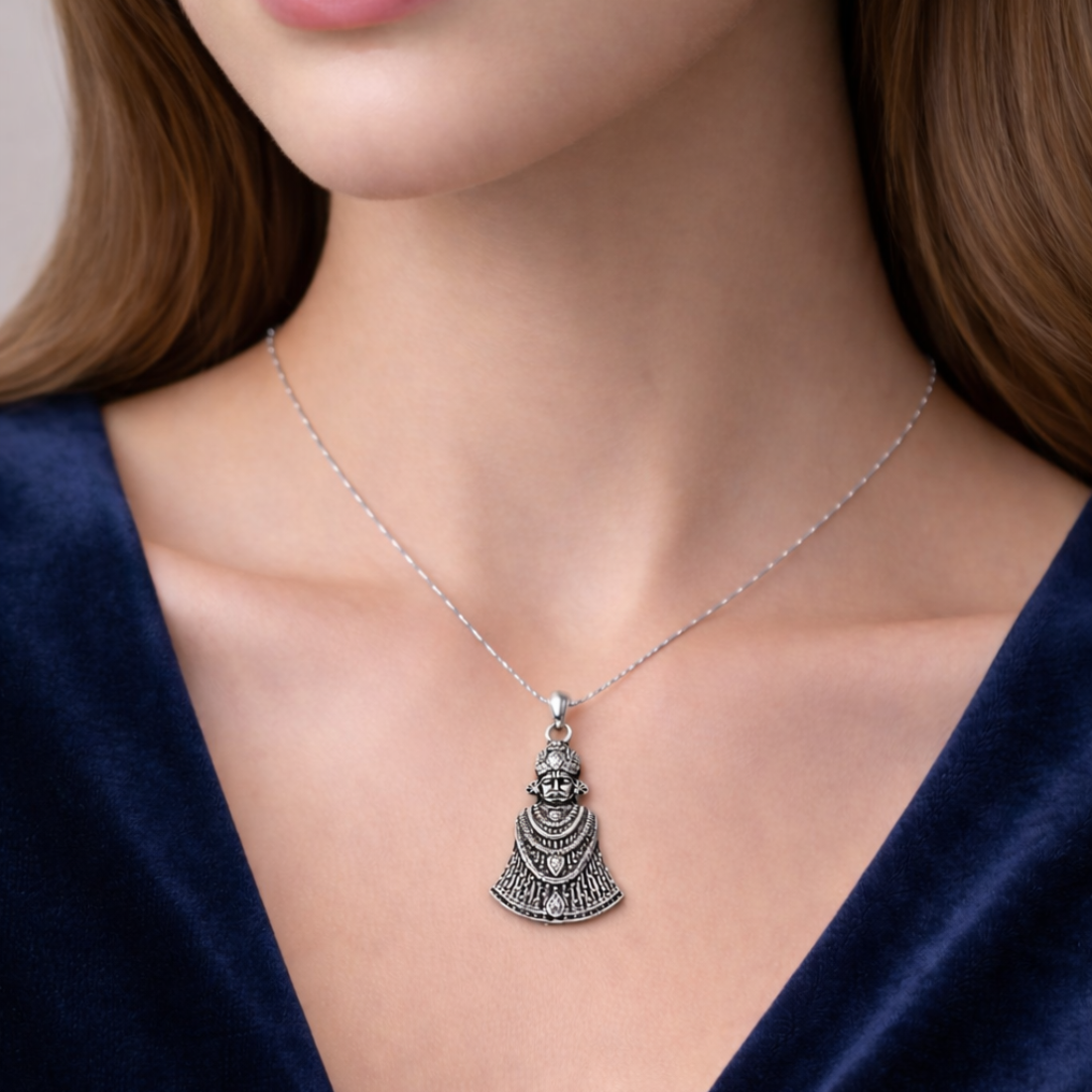 Handcrafted Oxidized Silver Khatu Shyam Pendant