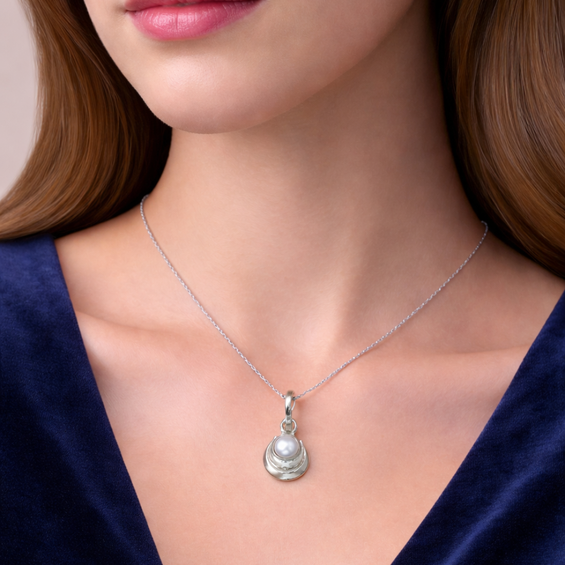 Elegant Moon Pearl Silver Pendant Charm