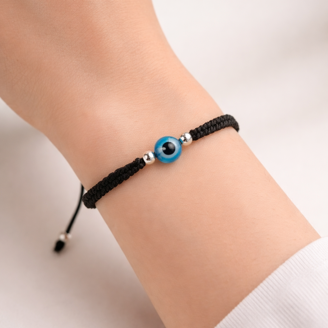 Handcrafted Adjustable Black Cord Evil Eye Bracelet