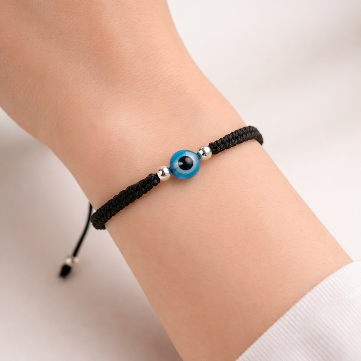Handcrafted Adjustable Black Cord Evil Eye Bracelet
