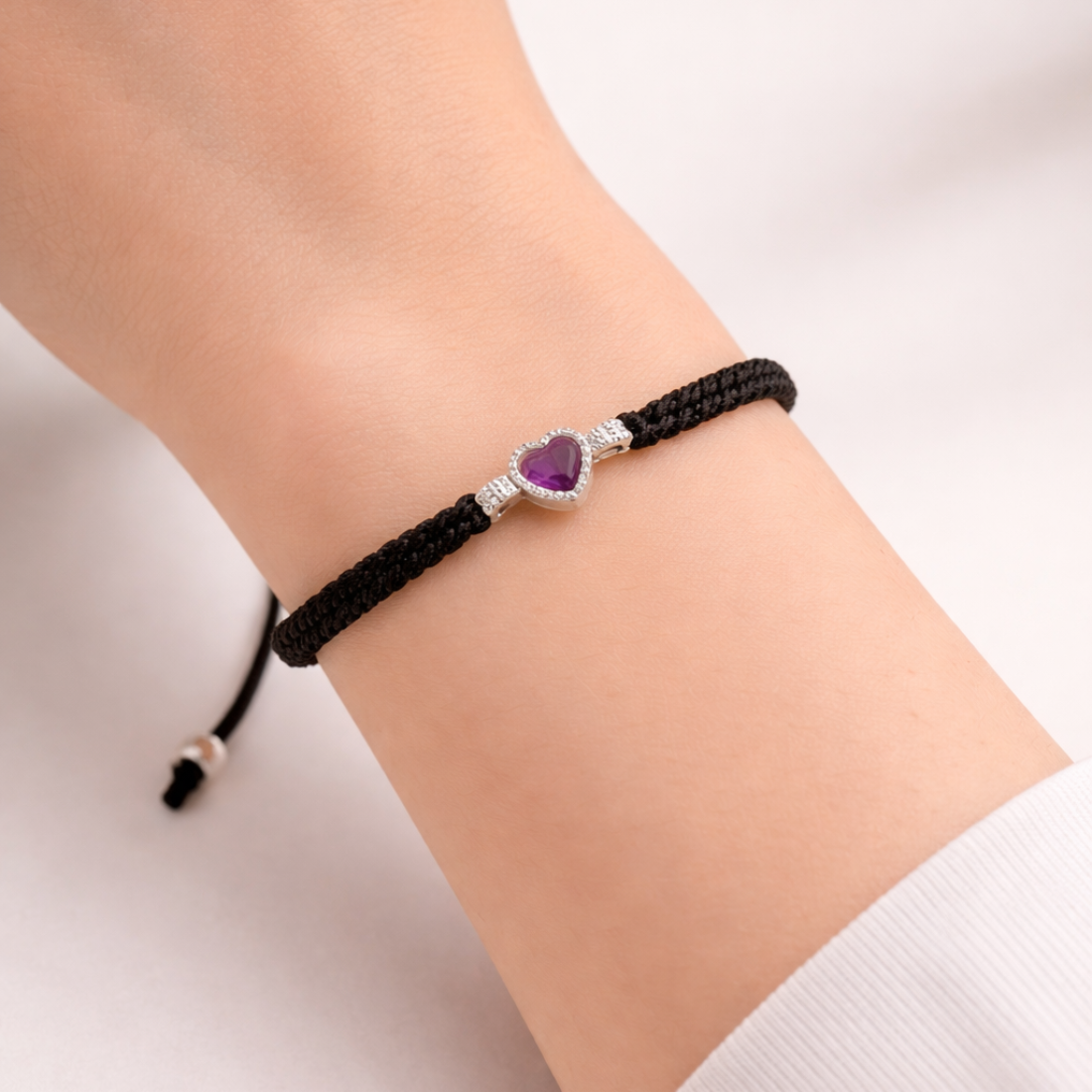 Handcrafted Black Macrame Purple Heart Bracelet