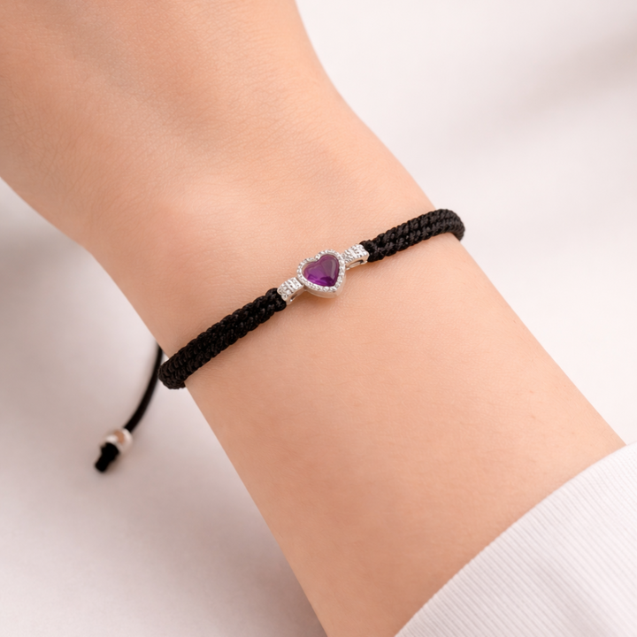 Handcrafted Black Macrame Purple Heart Bracelet
