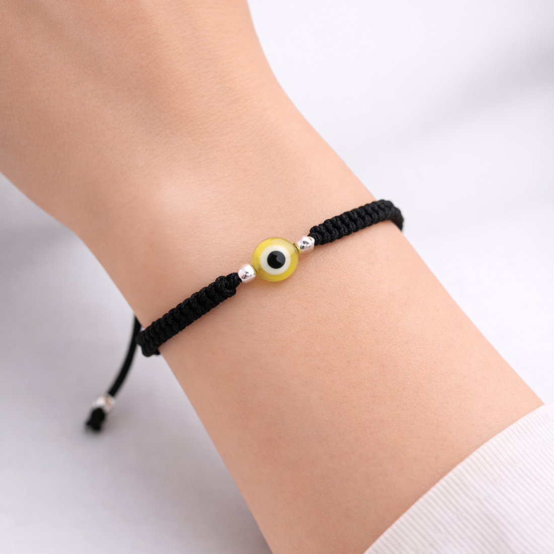 Handcrafted Black Cord Yellow Evil Eye Bracelet