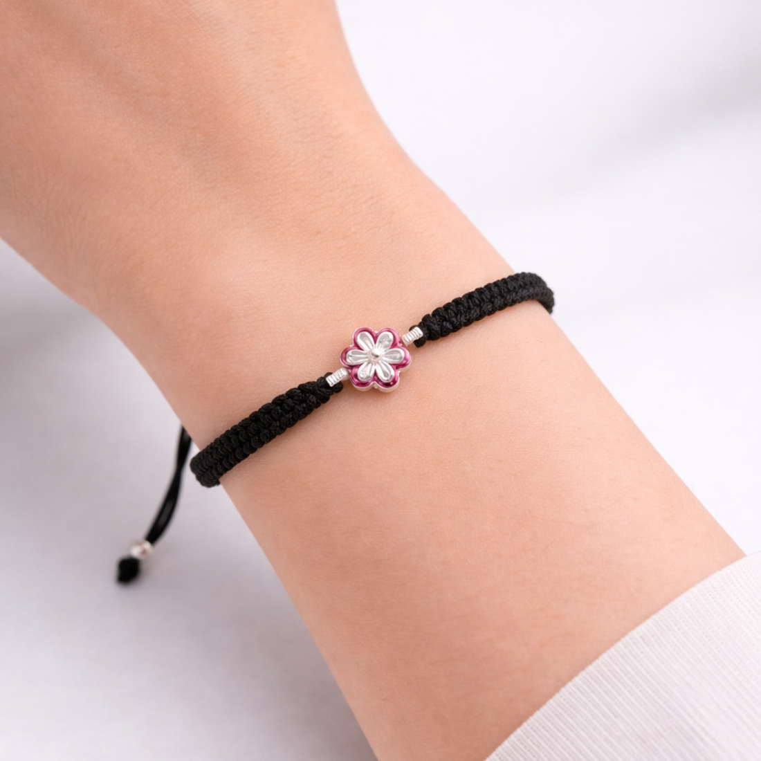 Floral Charm Hand-Woven Adjustable Cord Bracelet